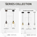 zeyu 1-Light Kitchen Hanging Light Fixture, Farmhouse Island Pendant Lighting, Water Ripple Glass Shade, Oil Rubbed Bronze Finish, ZG33M1L-L ORB-WG