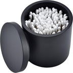 Cotton Swab Holder with Lid, Round Qtip Holder Bathroom Black, Resin Cotton Ball Canister Jar Cosmetics Makeup Countertop Organizer Containers Canister Apothecary Jar, Matte Black