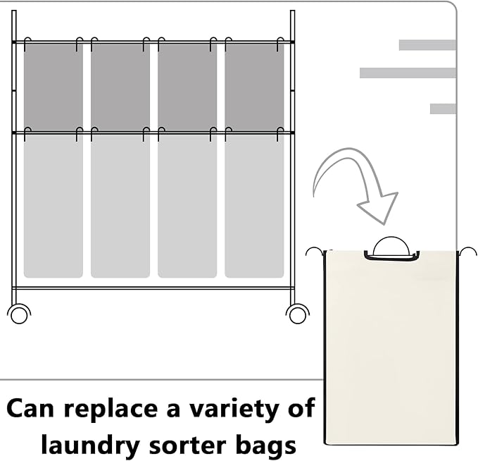 Bonuci 4 Pcs Laundry Sorter Replacement Bags Hamper Cart Removable Replacement Laundry Storage Organizer Bag Hamper Liner, No Hooks 14.76 x 8.66 x 21.65 Inch (Beige)