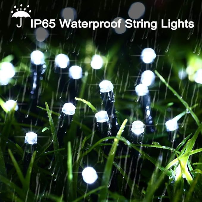 Joomer Battery Christmas Lights, 66ft 200LED Fairy Lights Battery Operated Timer 8 Modes Waterproof for Outdoor Home Garden Party Holiday Christmas Trees Decoration (White)