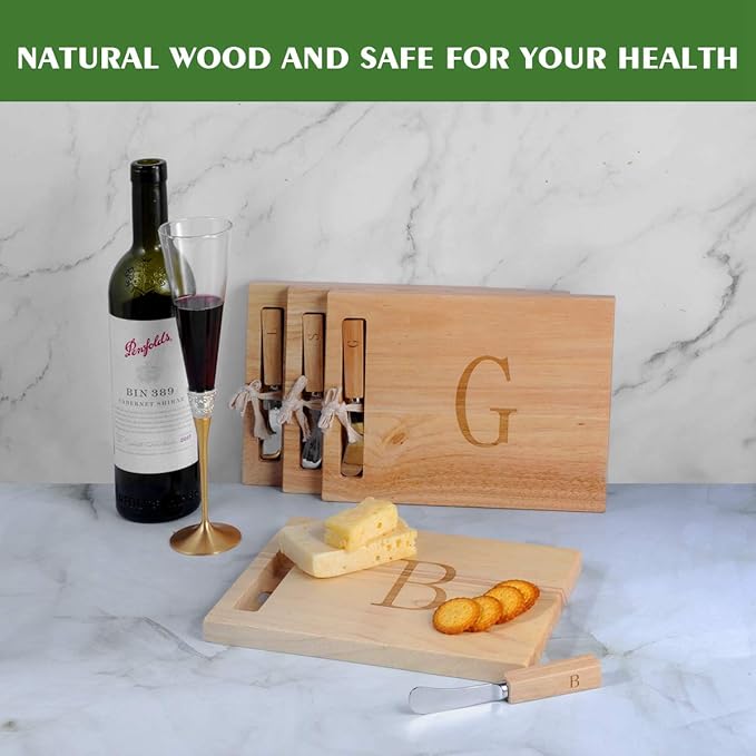 Miicol Wood Charcuterie Board, Monogram Cheese Board 10 Inch, Personalized Initial Cutting Board with Spreader, Unique Housewarming Gift, Ideal for Kitchen, Home, Letter B