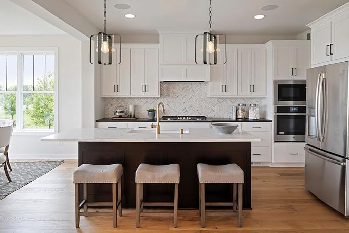 Farmhouse Crystal Chandelier,12 Inch Modern Geometric Rustic Vintage Hanging Pendant Ceiling Light Fixture for Dining Room Bedroom Kitchen Island Hallway Foyer Entryway