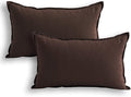 Jeanerlor Cotton Linen Square Decorative Throw Pillow Case Cushion Cover with Twin Needles Stitch on Edge, 12"x20"(30 x 50cm), 2 Pcs, Brown