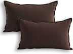 Jeanerlor Cotton Linen Square Decorative Throw Pillow Case Cushion Cover with Twin Needles Stitch on Edge, 12"x20"(30 x 50cm), 2 Pcs, Brown