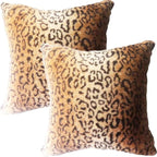 Faux Fur Throw Pillows, Set of 2 Decorative Square Couch Pillow Covers, Leopard Cheetah Print Luxury Soft Plush Animal Pillowcase for Sofa, Bedroom Living Room Decor, 18x18, Brown