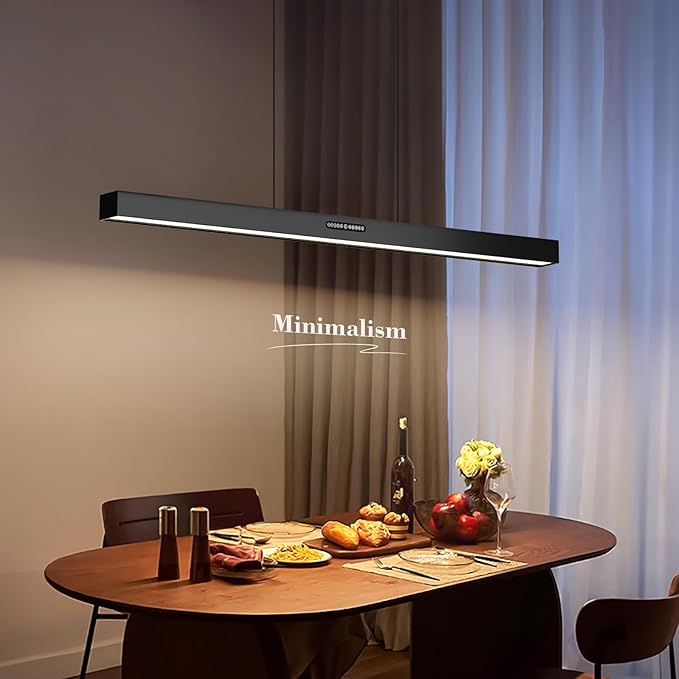 44.5" Dimmable LED Linear Kitchen Island Pendant Light Fixtures with Memory Function, 30W Modern Touch Control Chandelier, Adjustable Color Temperature, Dining Room Light Fixture for Office Bar, Black