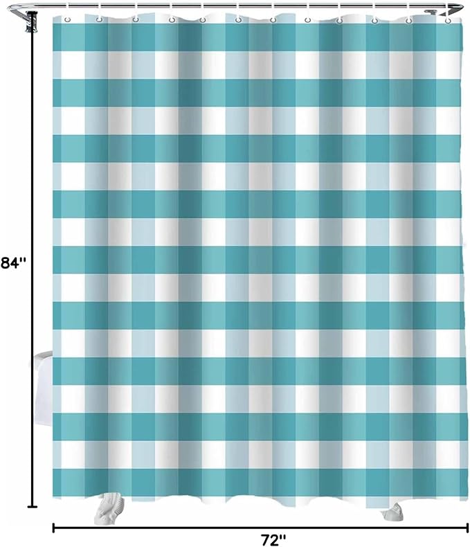 Vandarllin Rustic Teal White Buffalo Check Plaid Pattern Shower Curtain, Farmhouse Shower Curtains Set with Hooks, Waterproof Fabric Bathroom Curtains Decor Home Accessories,72 X 84 Inch Extra Long