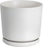 Ekirlin 9 inch Plant Pots,Ceramic Flower Planters Indoor,Modern Succulents Containers with Drain Hole Saucer,Decorate Home,Office & Outdoor (White)