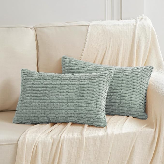 Fancy Homi Decorative Throw Pillow Covers for Living Room Couch Bed, Modern Farmhouse Boho Home Decor, Accent Cushion Case (14 x 24-Inch, Grey Blue)