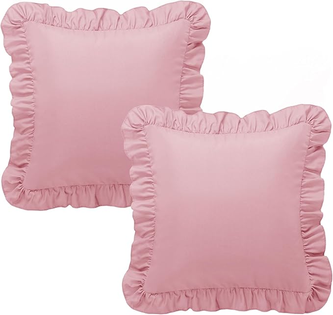KKJIAF Ruffle Pillow Cases 26x26 Inches, Light Pink Square Ruffled Pillow Covers Set of 2, Microfiber Wrinkle Resistant Pillow Shams with Envelope Closure for Sofa Bed Living Room