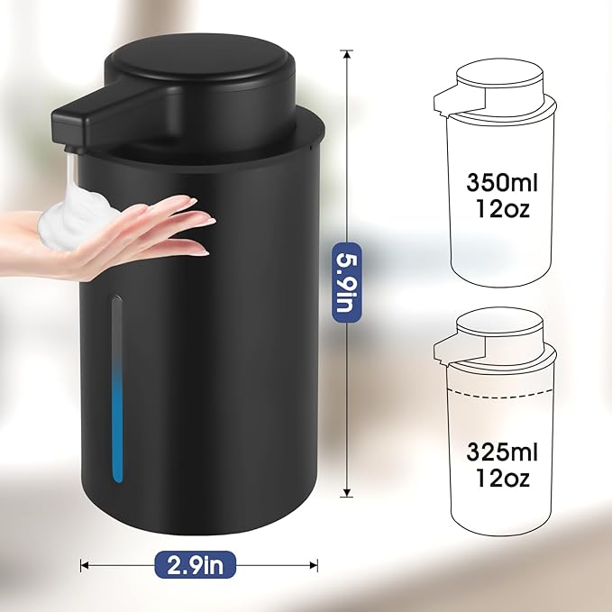 2 Pack Automatic Foaming Soap Dispenser, 13.5oz Touchless Electric Hand Soap Dispenser, Rechargeable Foam Pump for Kitchen Sink, Modern Black (Black)