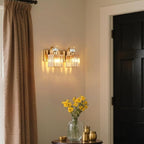 Modern Bathroom Vanity Light, 2-Light Gold Bathroom Lighting Fixtures Over Mirror, 12.6" Crystal Wall Light Sconce for Bathroom/Bedroom/Vanity, Includes LED Bulbs, Easy Installation