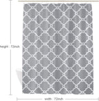 WELTRXE Moroccan Fabric Shower Curtain with Hooks, Waterproof Polyester Geometric Pattern Bathroom Curtains, Machine Washable, 72 x 72 inches, Gray