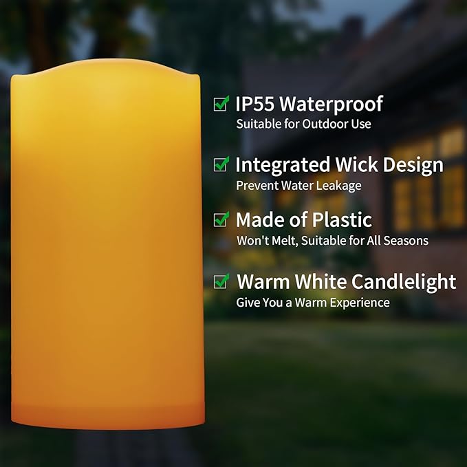 Outdoor Flameless Candles Waterproof: 6" x 12" Extra Large LED Battery Operated Flickering Pillar Candles with Timer Remote Control Fake Plastic Tall Electric Candles for Porch Lanterns, Set of 2