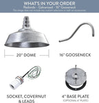 Steel Lighting Co. Redondo Barn Light | Outdoor Wall Mounted | 20 inch Dome | 16 inch Gooseneck | Large Farmhouse Warehouse Light Made in America | Galvanized Exterior/Galvanized Interior