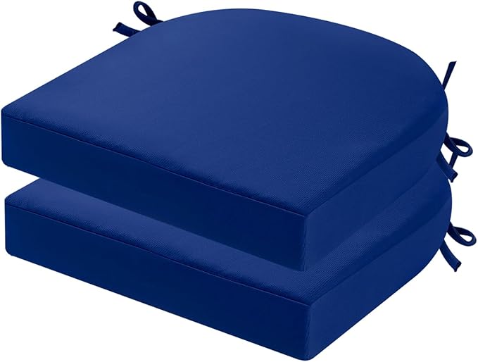idee-home Outdoor Chair Cushions Set of 2, Thick 17" x 17" x 3" Patio Chair Cushions for Outdoor Furniture Waterproof with Ties, Outdoor Seat Cushion, Patio Chair Pads Dining Chair Dark Cerulean