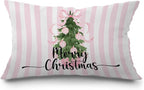 JINYO Coquette Pink Chinoiserie Christmas Pillow Covers 12x20, Grandmillennial Christmas Decor, Preppy Xmas Tree Lumbar Pillow Covers for Girls Room Dorm Apartment Sofa Couch
