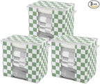 Green Checkered Clothes Storage Bins, 100L Large Blanket Storage Bags 3 Pack, Closet Organizers and Storage Containers for Comforters, Bedding, Foldable Organizer with Handle