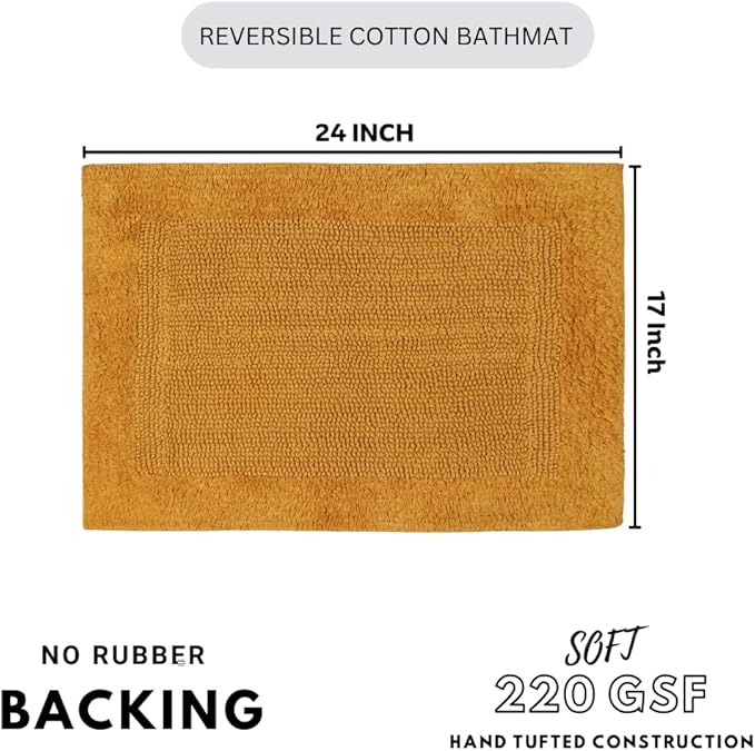 Savi Home Bath Mat Rug 17x24 Honey Mustard, 100% Pure Cotton, Super Soft Bath Rug, Plush & Absorbent, Hand Tufted Heavy Weight Construction, Full Reversible Step Out Rugs