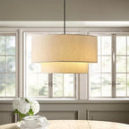 20" Farmhouse Pendant Light Fixtures, 2-Tier Drum Pendant Lighting with Linen Lampshade, 3-Light Modern Hanging Chandeliers for Dining Room, Living Room, Bedroom, and Kitchen