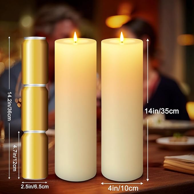 14" x 4" Large Outdoor Candles, Waterproof Flickering LED Flameless Candles with Timer, Battery Operated Candles with Remote Control Realistic Fake Pillar for Patio Porch Lanterns, Ivory 1 Pack
