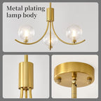 Gold Modern Chandelier with 3 Glass Globe Bulbs - Adjustable Height & Colour Temperature, Gilded lamp Post, Elegant Lighting for Living Room, Bedroom or Study