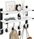 Homode Two-Tier Coat Rack with Shelf, 17 Inch Wood Coat Hanger Wall Mount, Entryway Wall Shelf with Heavy Duty Key Hooks, Hanging Storage Shelves for Display Books Plants Photos, White