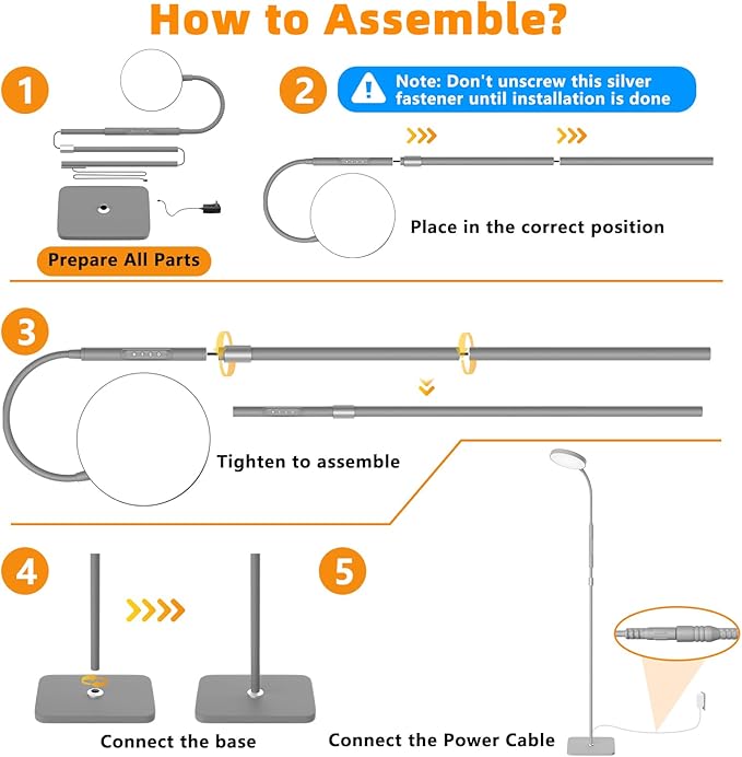 Floor Lamp, Adjustable Height Floor Lamps for Living Room Bedroom, 120 LED Super Bright Standing Lamp Remote Control Dimmable Gooseneck Tall Stand Reading Lamp for Office Craft, Matte Gray
