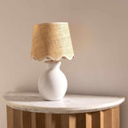 BoutiqueRugs Liliac Boho Ceramic and Jute Bedside Table Lamp for Bedroom Nightstand - End Side Lighting for Living Room - Shade Rattan - White, Beige - 15" H