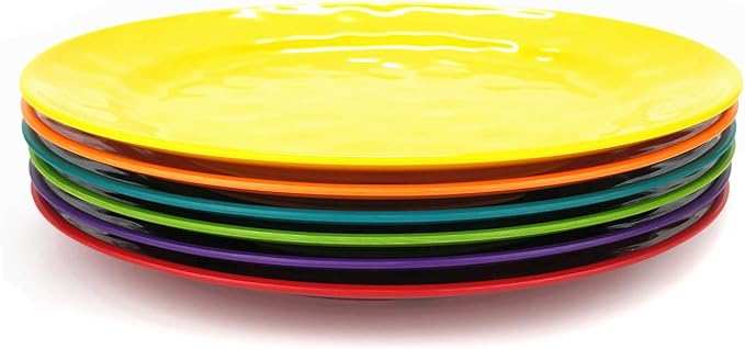 KX-WARE Melamine Plates set -10inch 6pcs 100% Melamine Dinner Plates for Everyday Use, Break-resistant and Lightweight, MultiColor