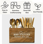 Wooden Utensil Holder For Countertop - Durable Cooking Utensils Holder - large Rustic Countertop Kitchen Décor - Spatula Utensils And Spoons Organizer With Divider