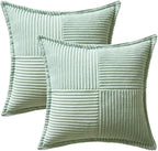 MIULEE Mint Green Corduroy Pillow Covers 16x16 Inch with Splicing Set of 2 Soft Boho Striped Pillow Covers Broadside Decorative Textured Summer Pillowcases for Couch Cushion Bed Livingroom