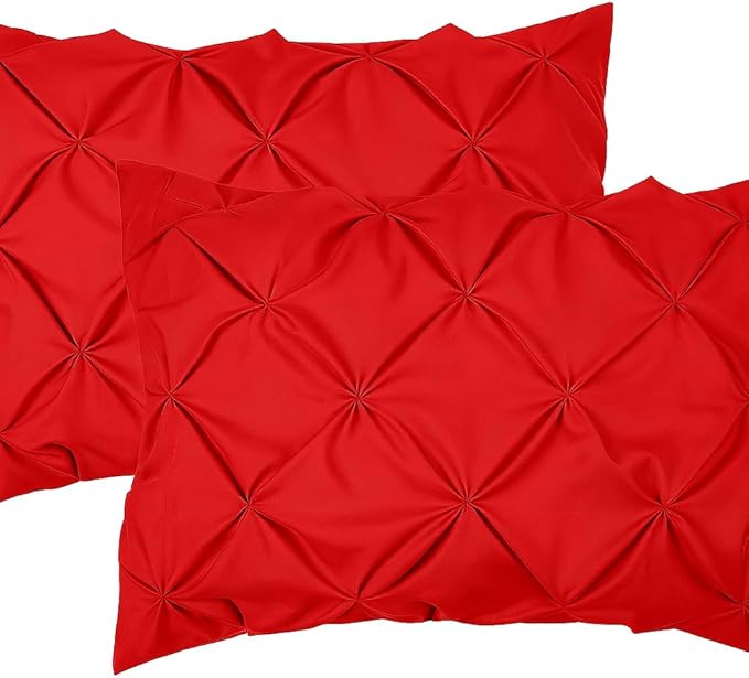 COTTON STICH Pinch Pleated Standard Pillow Shams Set of 2 Red 600 Thread Count Super Soft Red Pinch Pillow Shams Standard 20" x 26" Size 100% Egyptian Cotton Decorative Pillow Covers Set