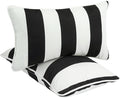 FUNHOME Outdoor Lumbar Pillows for Patio Furniture,12x20 Inch Decorative Pillows Set of 2 with Insert,Hidden Zipper Water Resistant Headrests for Sofa Couch Chair(Black White Stripe)