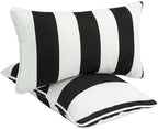 FUNHOME Outdoor Lumbar Pillows for Patio Furniture,12x20 Inch Decorative Pillows Set of 2 with Insert,Hidden Zipper Water Resistant Headrests for Sofa Couch Chair(Black White Stripe)