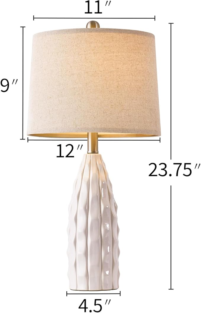 23.75-inch Ceramic Table Lamps Set of 2 for Living Room, Bedside Lamp for Bedroom and Farmhouse Nightstands or End Tables