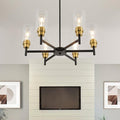 Farmhouse Chandeliers for Dining Room Black Chandelier 6 Light Dining Room Light Fixture with Clear Glass Shades Gold Pendant Lights for Kitchen Island Living Room Entryway Staircase