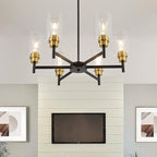Farmhouse Chandeliers for Dining Room Black Chandelier 6 Light Dining Room Light Fixture with Clear Glass Shades Gold Pendant Lights for Kitchen Island Living Room Entryway Staircase