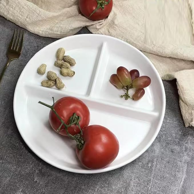 (5 Pack) Portion Control Plate for Balanced Eating, 9" Unbreakable Divided Plates,3 Compartment Plates, Reusable Plastic Plates, BPA Free for Kids Adults (White)