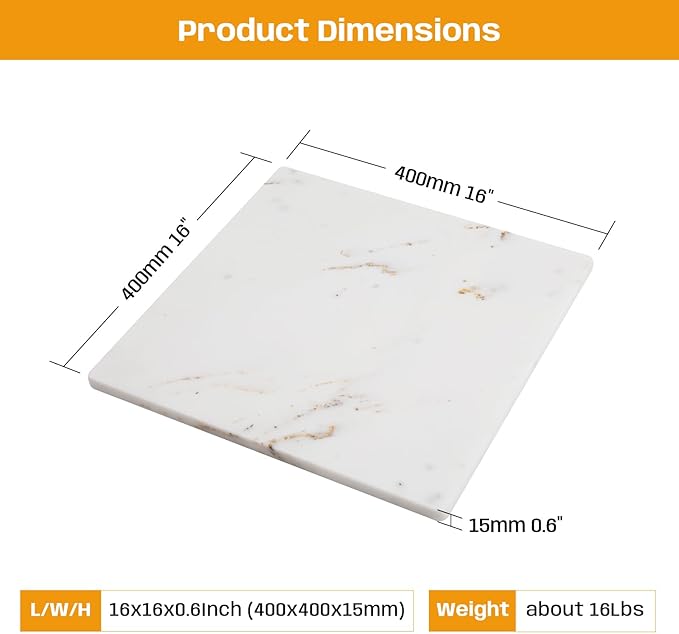 White Marble Cutting Board For Kitchen, 16x16 Inch Large Marble Slab Pastry Board With Non-Slip Feet For Baking, Cheese, Charcuterie, Chocolate, Pack Of 1 Piece