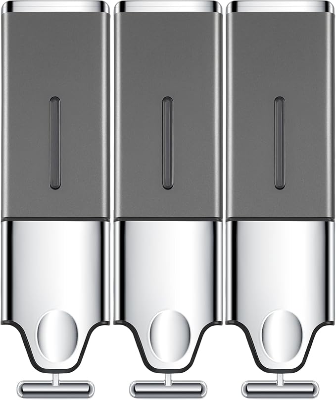 3-in-1 Quadrate Dispensers for The Shower,Shower soap Dispenser,Conditioner Dispenser, Shampoo Dispenser,No Drilled Wall Mounted Distributor,Hotel,Bathroom,Home (Triple, Grey)