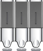3-in-1 Quadrate Dispensers for The Shower,Shower soap Dispenser,Conditioner Dispenser, Shampoo Dispenser,No Drilled Wall Mounted Distributor,Hotel,Bathroom,Home (Triple, Grey)