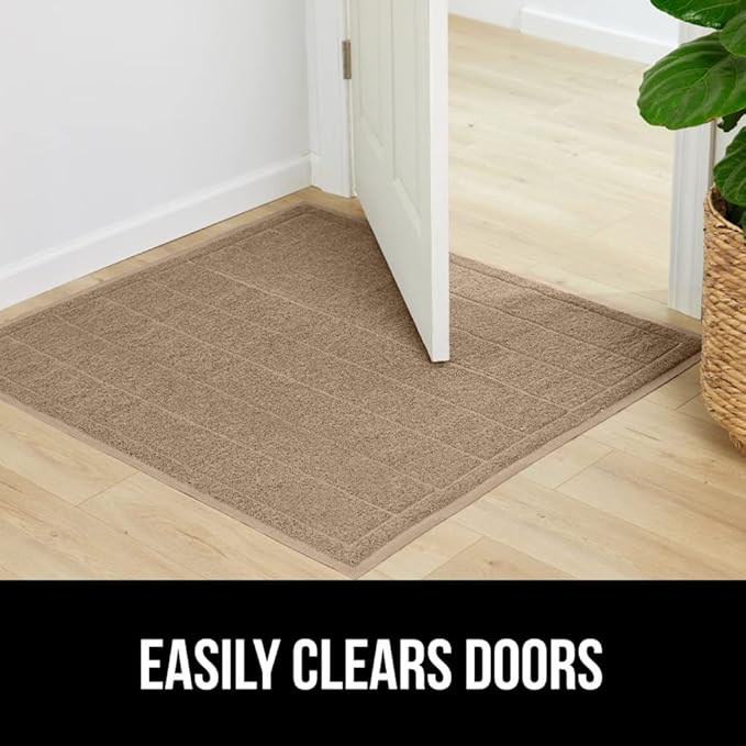 GORILLA GRIP Dirt Grabber Mesh Doormat, Low-Profile, Stain and Fade Resistant Heavy Duty Quick Dry Striped Doormats, Mats for Indoor or Outdoor Entry, Shoe Scraper, Garage Entrance Mat 35x23, Taupe