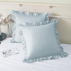 KKJIAF Ruffle Pillow Cases 24x24 Inches, Dusty Blue Square Ruffled Pillow Covers Set of 2, Microfiber Wrinkle Resistant Pillow Shams with Envelope Closure for Sofa Bed Living Room