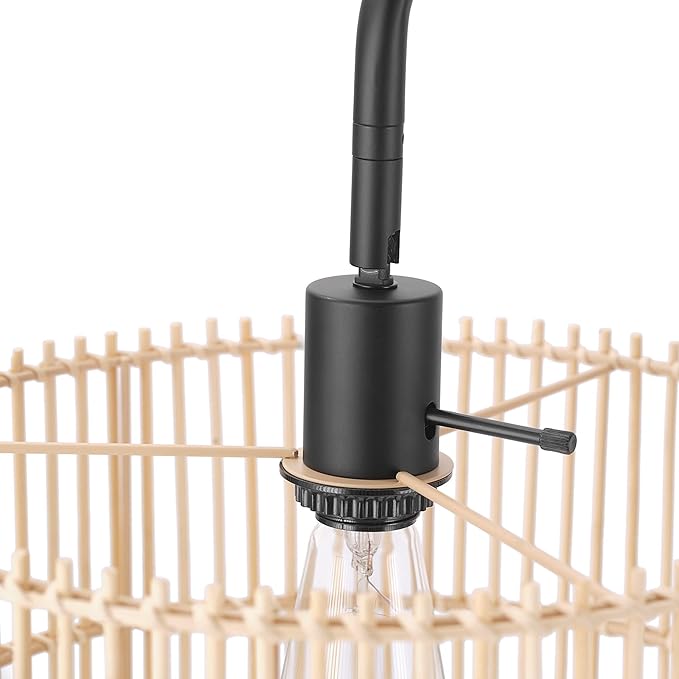 GLOBE Electric Barden 58" Floor Lamp, Matte Black, Bamboo Shade, On/Off Rotary Switch on Socket