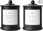 Qtip Holder & Cotton Pad Dispenser, Bathroom Organizer and Storage Canisters, 16oz Glass Apothecary Jars for Kitchen, Restroom - Home Decor Accessories, Room Decor Aesthetic (2 Pack, Black)