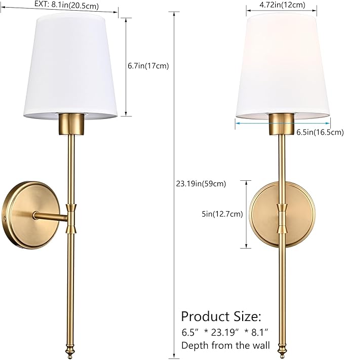 Battery Operated Wall Sconces Set of 2, Gold Rechargeable Wall Lights with Remote 16 Colors Wireless Wall Lamp for Bedroom Living Room Hallway (Dimmable Bulb Included)