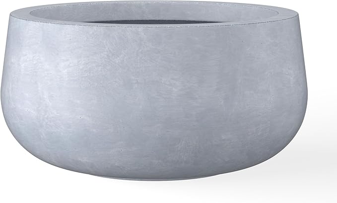 Kante 15.7" Dia Round Concrete Planter, Outdoor Indoor Garden Plant Pots with Drainage Hole and Rubber Plug, Modern Curvaceous Design, Slate Gray