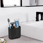 Toothbrush and Toothpaste Holder with Bamboo Divider for Bathroom Countertop Organizer, Detachable for Easy Clean, 2 Slots Electric Toothbrush Holders Storage Caddy Drainage for Family-Black