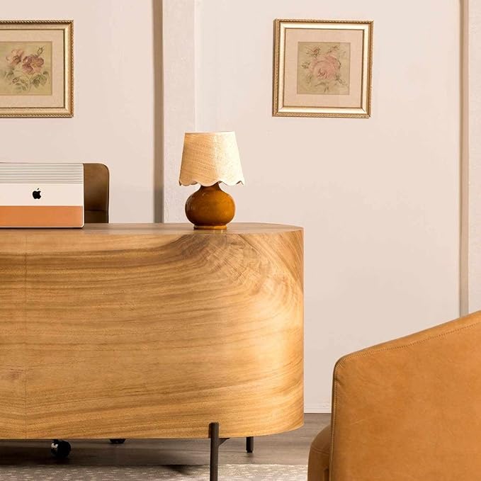 BoutiqueRugs Navarro Boho Ceramic Bedside Table Lamp for Bedroom Nightstand and Living Room - Shade Rattan - Brown, Rust, Beige - 13" H